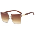 Fashionable square rimless sunglasses featuring brown gradient lenses and wood grain temples - Brown Pattern Temples Tea Lens