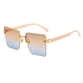 Fashionable square half-frame sunglasses with warm orange gradient lenses and metal texture - Gold Frame Beige Legs Tea Blue Gradient Lens