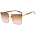 Frameless square sunglasses with brown gradient lenses and wooden texture temples - Yellow Pattern Temples Tea Pink Lens