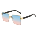 Fashion half-rim square sunglasses with blue-pink gradient lenses and gold metal accents - Gold Frame Black Legs Blue Pink Gradient Lens