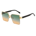 Fashionable square half-rim sunglasses with green-orange gradient lenses and gold frames - Gold Frame Black Legs Green Yellow Gradient Lens