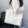 Minimalistische karierte Canvas-Einkaufstasche für Damen mit großem Fassungsvermögen in Creme - Weiß Kariert