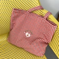 Borsa tote in tela a quadretti rossi con logo Sweet Cherry per l'uso quotidiano - Gingham Rosso con Ciliegia