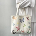 Minimalist canvas tote bag with colorful butterfly prints and comfortable shoulder straps - Butterfly Chinese Style Double-Sided Print