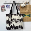Borsa tote in tela a righe verticali bianche e nere con logo Pink Sunday inciso - Motivo Nero