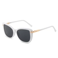 Cat eye white frame sunglasses for women with dark lenses and gold metal accents - White Frame Gray Lens