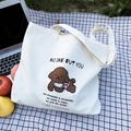 Borsa tote in tela bianca con simpatica stampa di cani e manici per l'uso quotidiano - Borsa Beige Con Cane Cartone Animato
