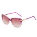 Fashion cat eye sunglasses with purple gradient lenses and gold metal temple accents - Floral Purple Pink Frame Red Pink Lens