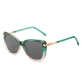 Cat eye sunglasses with green to pink gradient frame and dark grey lenses for women - Floral Green Pink Frame Grey Lens