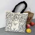 Weiße Canvas-Tasche mit süßem Pommern-Doodle und schwarzem, gerafftem Schultergurt - Niedlicher Hund Stil