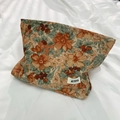 Vintage Kosmetiktasche aus Cord mit Blumenmuster für Reise und Aufbewahrung in Grün und Orange - Orange Floral