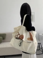 Große Canvas-Tragetasche mit Brotdruck und Vordertasche für Bücher in Nahaufnahme - Off-white (Extra Große Canvas-Tasche)