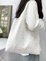 Elegant white tote bag with embossed floral texture for daily commuting use - White