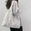 Canvas tote bag with cute black rabbit print in cream white minimalist finish - Little Rabbit Cartoon Print (With Lining)