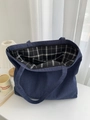 Grand sac cabas en jean bleu foncé avec doublure à carreaux et poches internes - Moyen / Bleu foncé