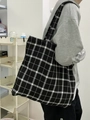 Borsa tote in tela a scacchi bianchi e neri classica portata a spalla per l'uso quotidiano - Borsa a quadri con doppia cerniera