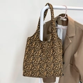Bolso tote de pana con estampado de leopardo amarillo y negro de gran capacidad - Leopardo Pequeño Amarillo