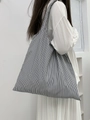 Grande borsa a tracolla a righe minimalista da donna con spazioso design tote in tela - Nero con strisce bianche