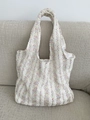 Large knit canvas tote bag with colorful rainbow stripes and integrated shoulder straps - Colorful Thin Stripe Woven (White)
