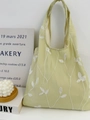 Chic light green lace tote bag with white leaf embroidery and minimalist handle - White Leaf Embroidery (Light Green Fabric)