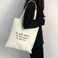Minimalistische crème witte canvas draagtas met zwarte tekst voor vrouwen - Broken Wit