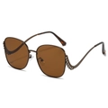 Fashion oversized sunglasses with brown lenses, wavy rhinestone temples and bronze metal frame - Tea Frame Tea Lens