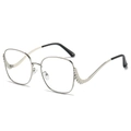 Silver oversized sunglasses with rhinestone-embellished frames and curved metal temples - Silvery Frame (Optical Glasses)