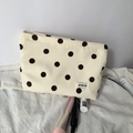 Cream corduroy makeup bag with large dark coffee polka dots and soft ribbed texture - Beige Polka Dot Pouch