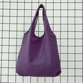Detail of purple tote bag with crinkled nylon texture and reinforced stitched seams - Grape Purple