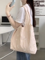 Chic pink canvas tote bag featuring white floral lace embroidery and a relaxed aesthetic - Embroidery Pink