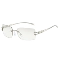 Frameless Y2K star sunglasses with rectangle cut lenses and silver star metal temples - Silver Frame White Silver Mirror Lens