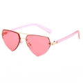 Pink heart-shaped rimless sunglasses with gold double bridge metal frame and pink lenses - Gold Frame Pink Lenses