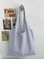 Grande borsa tote a righe bianche e blu con spalline lunghe in stile minimalista - Bianco a Righe Blu