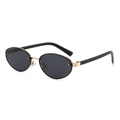 Retro oval sunglasses with black lenses, gold metal bridge, and sleek black temples - Gold Frame Black Grey