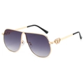 Modern oversized metal aviator sunglasses with purple gradient lenses and heart detail - Gold Frame Gradient Grey Lens