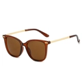Retro square oversized sunglasses with tortoise frames and golden textured metal temples - Tea Frame Tea Lens