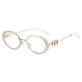 Fashionable oval metal sunglasses with classic gold frames and heart temple detail - Silver Frame Clear Lenses