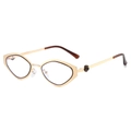 Fashion geometric cat eye sunglasses with gold metal frame and flower detail on temples - Gold Frame Clear Lens