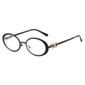 Chic black oval sunglasses with rose gold metal frames and hollow heart temple design - Black Frame Clear Lenses
