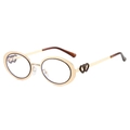 Oval sunglasses in golden metal frame with heart-shaped detail and brown temple tips - Gold Frame White Lens