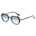 Fashionable octagonal metal sunglasses with blue gradient lenses and black frames - Black Frame Tea Blue Lens