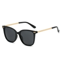Chic black square oversized sunglasses featuring gold woven texture metal temples - Black Frame Black Grey Lens