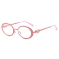 Fashion oval full-rim sunglasses in matte pink with golden heart-shaped temple detail - Pink Frame Clear Lens