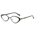 Retro geometric black cat-eye sunglasses with gold metal inner frame and rose detail - Black Frame Clear Lens