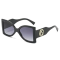 Gafas de sol cuadradas negras con lentes degradados púrpuras y detalles dorados - Montura Negra Lente Gris Degradado