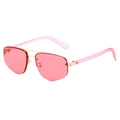 Fashionable rimless polygon sunglasses with gradient pink lenses and gold metal frame - Gold Frame Pink Lenses