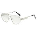 Silver metal double bridge aviator sunglasses with geometric frames and textured temples - Silver Frame White Silver Mirror Lens
