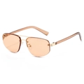 Frameless polygonal sunglasses with orange lenses and golden metal double bridge - Gold Frame Champagne Lens