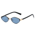 Vintage geometric metal sunglasses with blue lenses and minimalist black temples - Gold Frame Blue Lenses