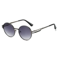 Gafas de sol steampunk redondas con montura metálica gris y lentes degradadas - Marco de Metal de Cañón Lente Gris Degradado